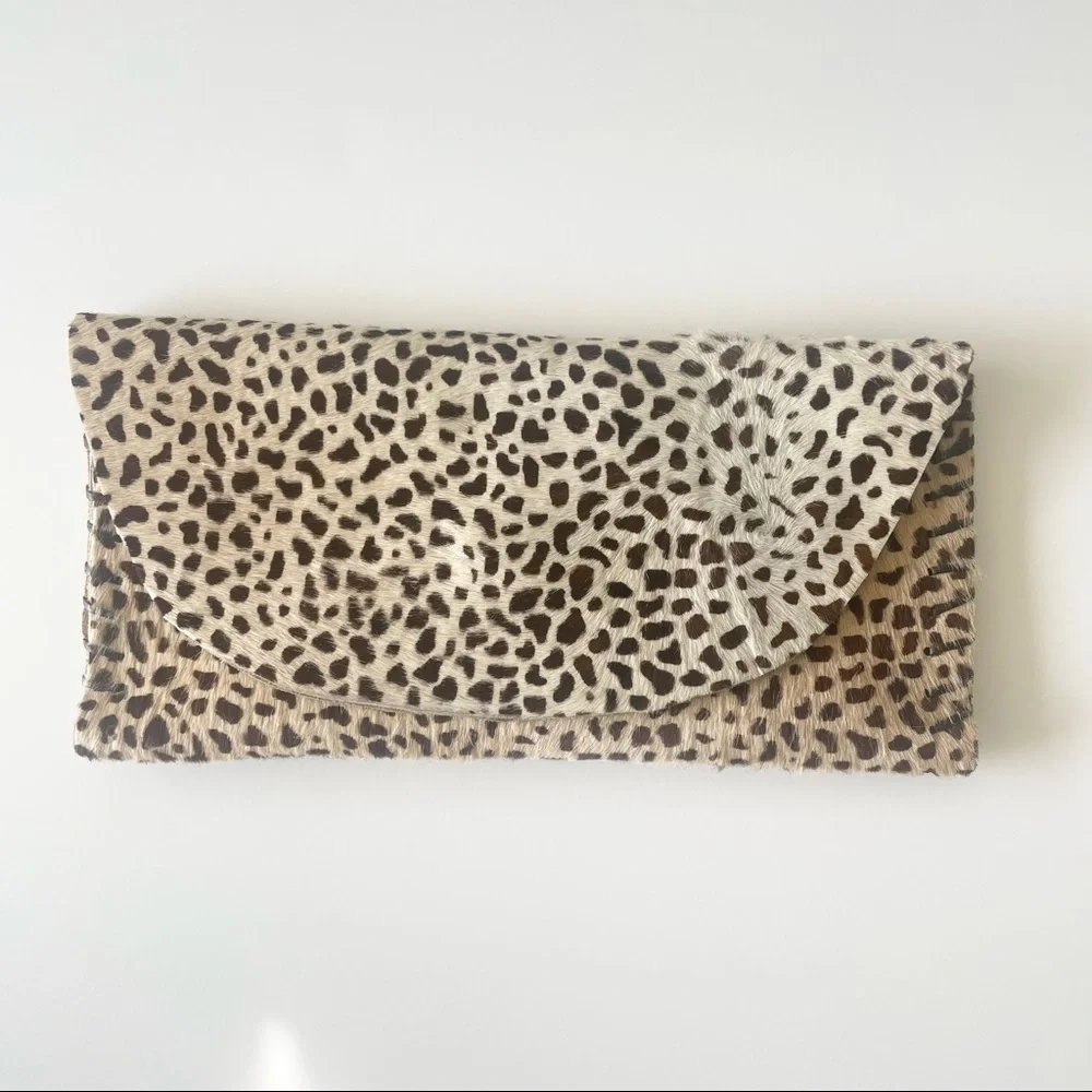 Leopard Print Handmade Calf Hair Leather Clutch Bag - Picture 1 of 5